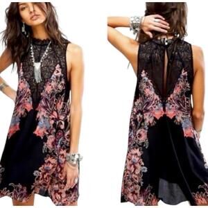Free People Marsha Black Floral Paisley Print Lace Slip Dress Size XSmall